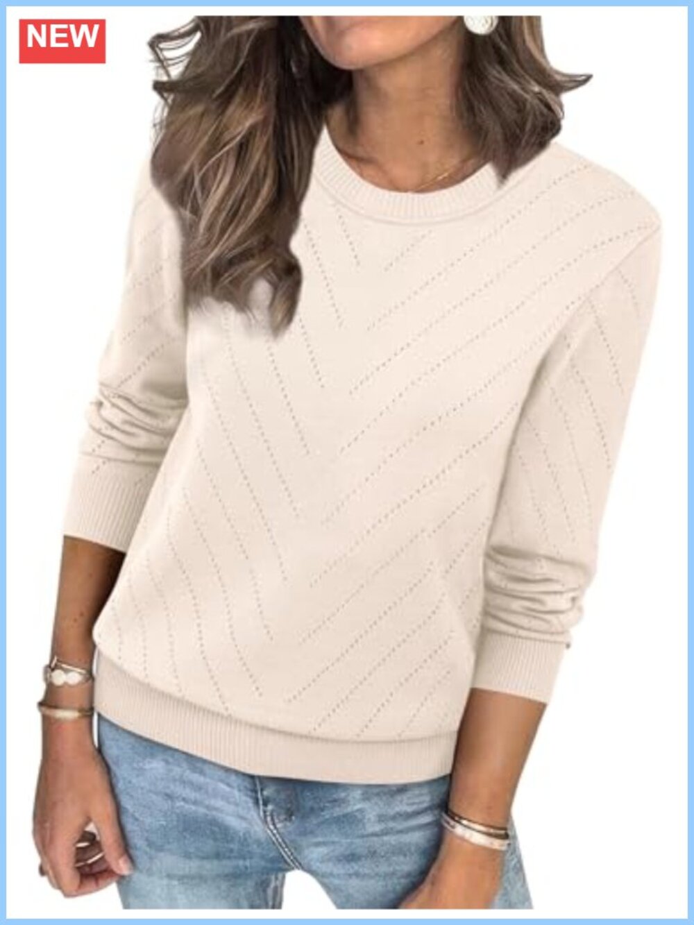 Sampeel Womens Crew Neck Long Sleeve Pullover Sweater Soft Knit Casual Top